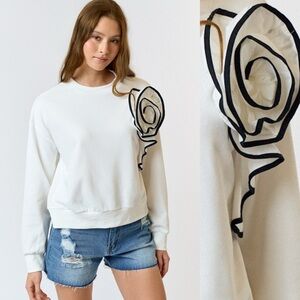 105. Luxury White Sweater Sweatshirt  with 3D Rose Detailing - New Boutique Item